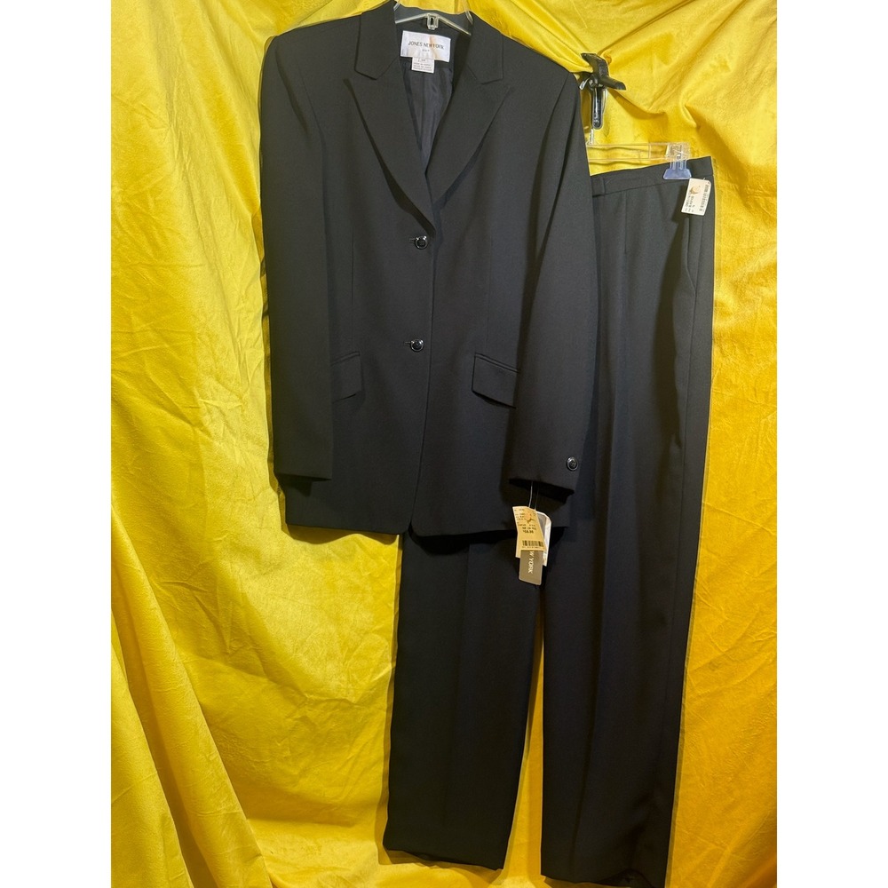 Jones New York Womens Black 2 Piece Pant Suit Blazer Trousers Set Size 14 NEW